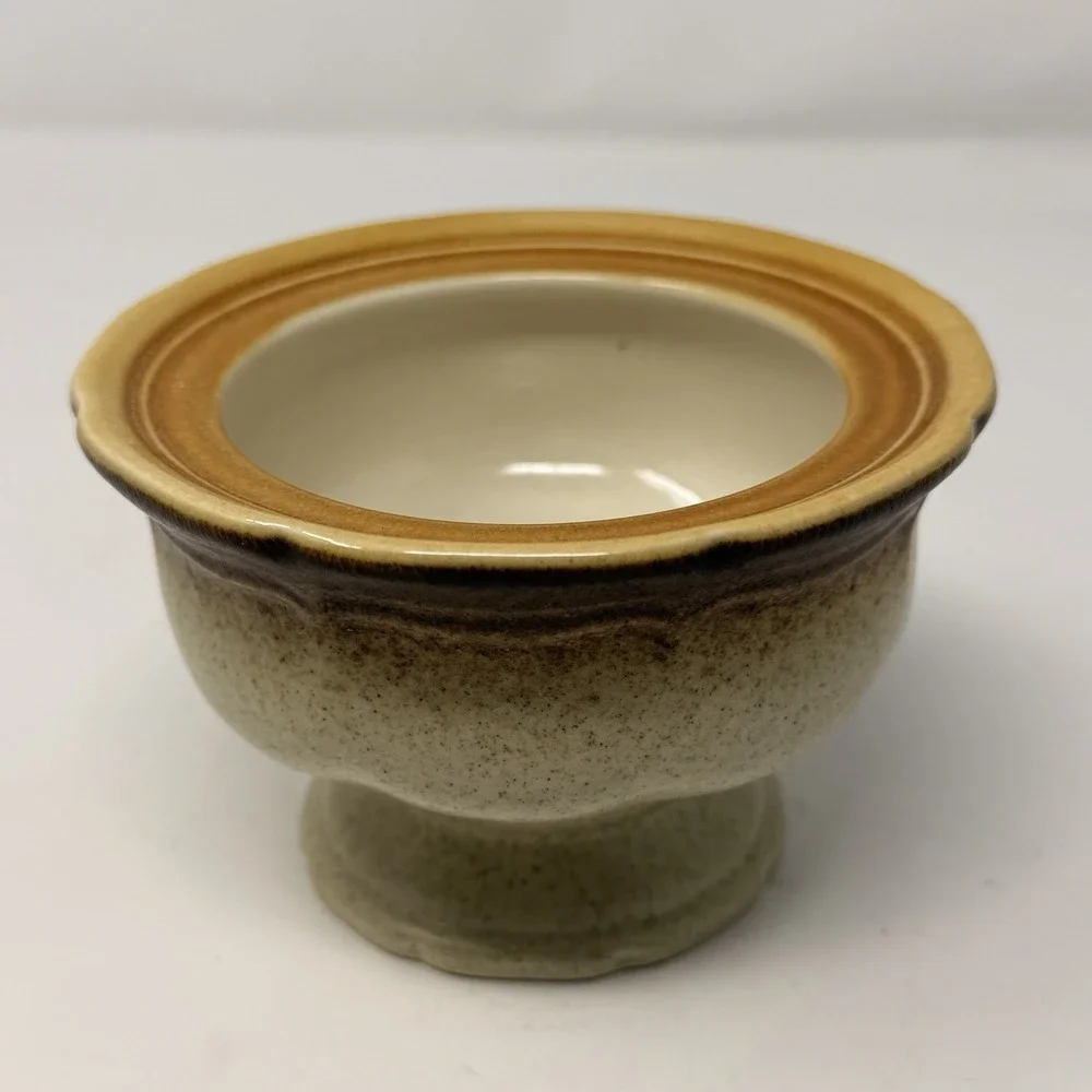 Vintage Mikasa Whole Wheat E8000 Footed Compote Dish Brown Drip Stoneware Japan